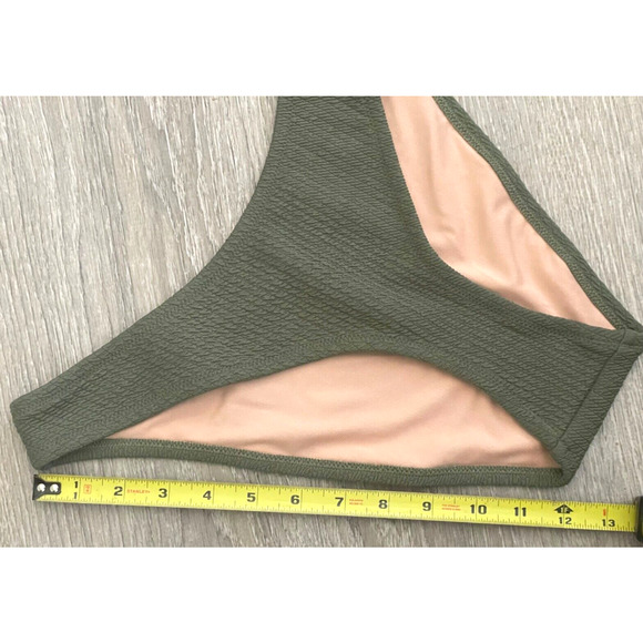 J. Crew Textured Curved-Waist Cheeky Bikini Bottom High Cut Olive Green Medium - Picture 6 of 16